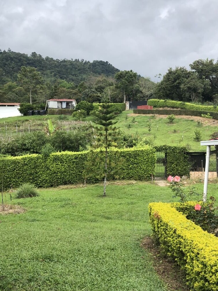 Panorámica de la casita, bodega, tanque de agua desde la casa grande